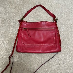 Coach crossbody bag, red color, carry handle and shoulder strap (50” long)